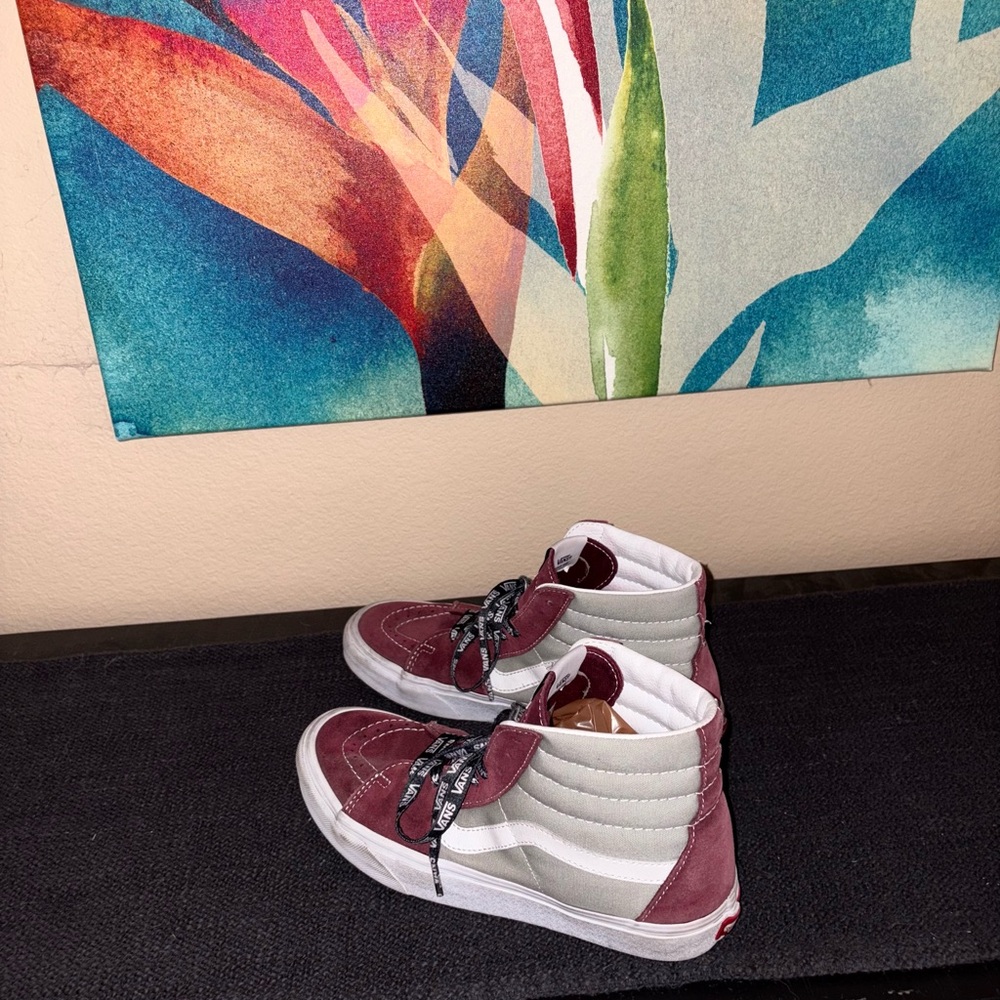 Vans high tops burgundy skater footwear punk vibes shoes y2k going out sneakers